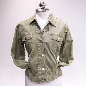 Anthropologie S Cotton Jean Jacket Light Green Tan Grey
